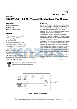 SKY65337-11 datasheet - 2.4 GHz Transmit/Receive Front-End Module