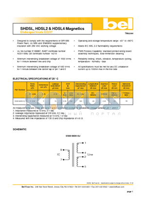 S560-6600-DJ datasheet - SHDSL, HDSL2 & HDSL4 Magnetics GlobespanVirata G2237