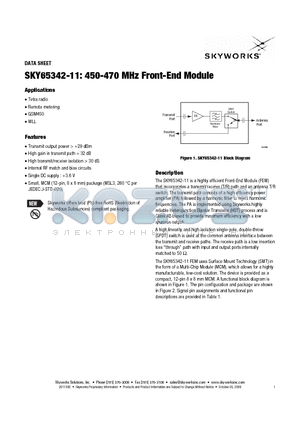 SKY65342-11 datasheet - 450-470 MHz Front-End Module