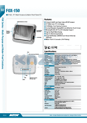 TF-FOX-150ST-A2 datasheet - Onboard Intel^ Low Power Celeron^ M Processor