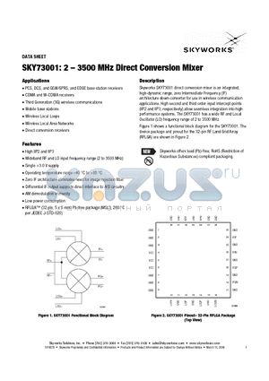 SKY73001 datasheet - 2 - 3500 MHz Direct Conversion Mixer