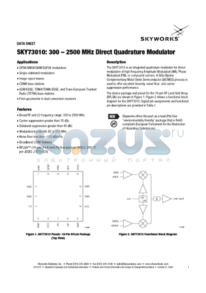 SKY73010-11 datasheet - 300 - 2500 MHz Direct Quadrature Modulator