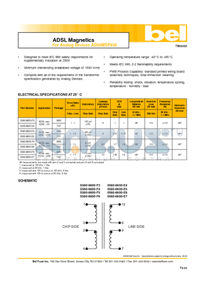 S560-6600-F4 datasheet - ADSL Magnetics For Analog Devices AD20MSP930