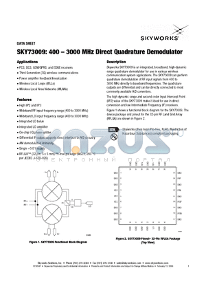 SKY73009-11 datasheet - 400 -3000 MHz Direct Quadrature Demodulator