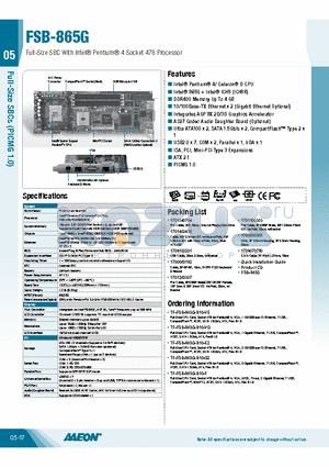 TF-FSB-865G-B10-VG datasheet - Full-Size SBC With Intel Pentium 4 Socket 478 Processor