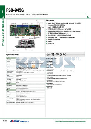 TF-FSB-945G-A10-G2 datasheet - Full-Size SBC With Intel Core 2 Duo LGA775 Processor