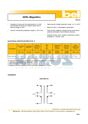 S560-6600-HB datasheet - ADSL Magnetics