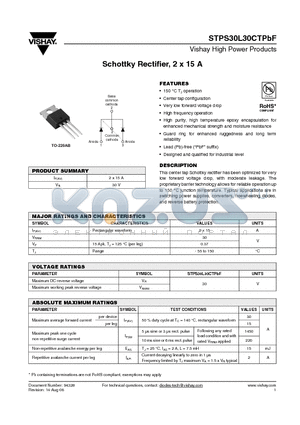 STPS30L30CT datasheet - Schottky Rectifier, 2 x 15 A