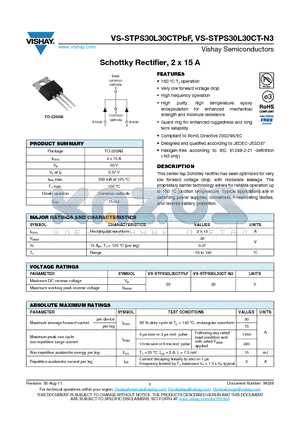 STPS30L30CT-N3 datasheet - Schottky Rectifier, 2 x 15 A