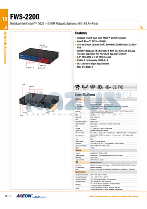 TF-FWS-2200E6-A10-A10-00 datasheet - Desktop Intel Atom D525  ICH8M Network Appliance With 6 LAN Ports