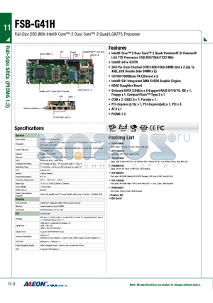 TF-FSB-G41H-A10-VG datasheet - Full-Size SBC With Intel Core 2 Duo/ Core 2 Quad LGA775 Processor