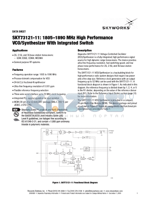SKY73121-11 datasheet - 1805 - 1890 MHz High Performance VCO/Synthesizer With Integrated Switch