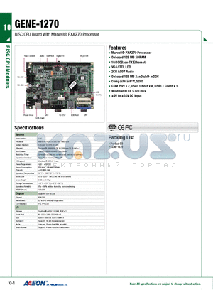 TF-GENE-1270-B10 datasheet - RISC CPU Board With Marvell PXA270 Processor