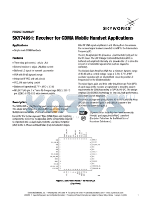 SKY74691CDMA datasheet - Receiver for CDMA Mobile Handset Applications