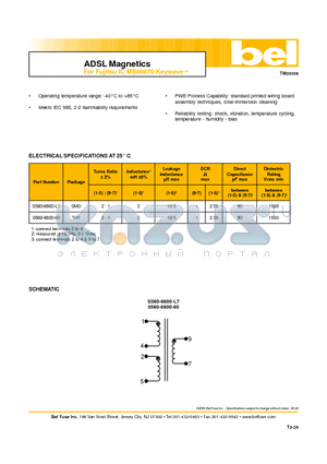 S560-6600-L7 datasheet - ADSL Magnetics For Fujitsu IC MB86670 Keywave