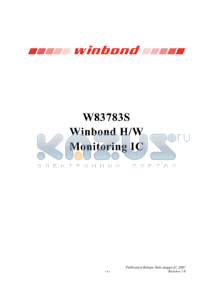 W83783S datasheet - Winbond H/W Monitoring IC