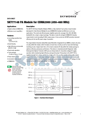 SKY77148 datasheet - SKY77148 PA Module for CDMA2000 (450-460 MHz)