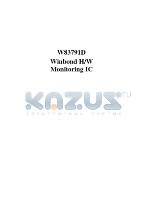 W83791D datasheet - W83791D Winbond H/W Monitoring IC
