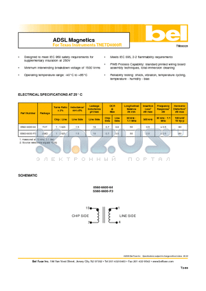 S560-6600-P3 datasheet - ADSL Magnetics For Texas Instruments