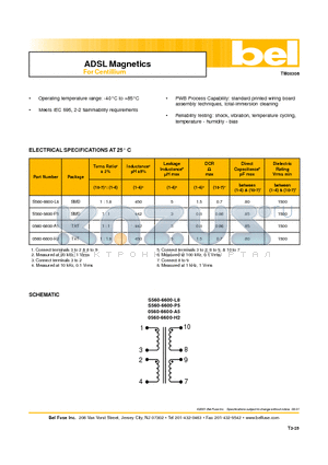 S560-6600-P5 datasheet - ADSL Magnetics For Centillium