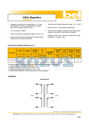 S560-6600-P6 datasheet - ADSL Magnetics GlobeSpan