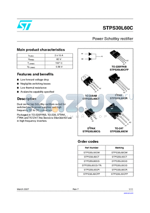 STPS30L60CFP datasheet - Power Schottky rectifier