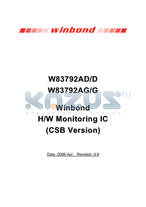 W83792AD datasheet - H/W Monitoring IC (CSB Version)