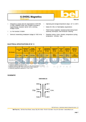 S560-6600-Z2 datasheet - G.SHDSL Magnetics Globespan