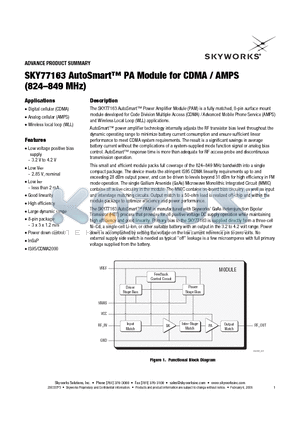 SKY77163 datasheet - AutoSmart PA Module for CDMA / AMPS (824-849 MHz)