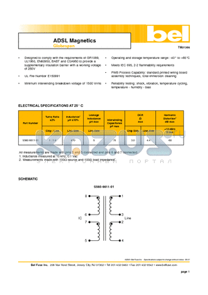 S560-6611-01 datasheet - ADSL Magnetics Globespan