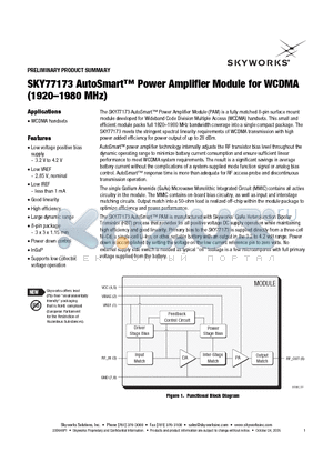 SKY77173 datasheet - AutoSmart Power Amplifier Module for WCDMA(1920-1980 MHz)