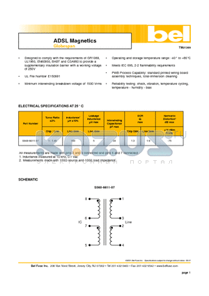 S560-6611-07 datasheet - ADSL Magnetics Globespan