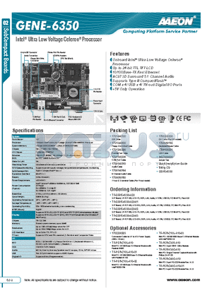 TF-GENE-6350-A20 datasheet - Onboard Intel^ Ultra Low Voltage Celeron^