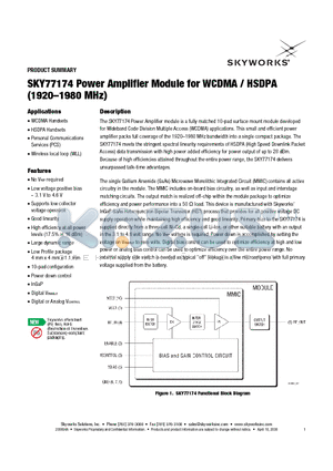 SKY77174 datasheet - Power Amplifier Module for WCDMA/HSDPA(1920-1980 MHz)