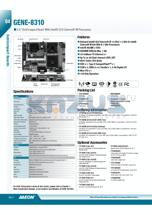 TF-GENE-8310-A12-02 datasheet - Onboard Intel^ ULV Celeron^ M 1.5 GHz/ 1.3 GHz Or Intel^ Celeron^ M 600 MHz & 1 GHz Processors