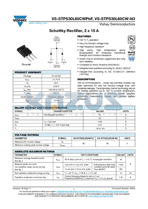STPS30L60CWPBF datasheet - Schottky Rectifier, 2 x 15 A