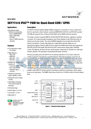 SKY77318 datasheet - iPAC PAM for Quad-Band GSM/GPRS