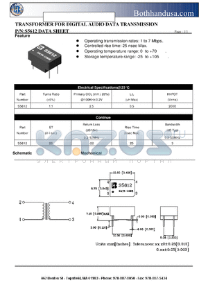 S5612_1 datasheet - TRANSFORMER FOR DIGITAL AUDIO DATA TRANSMISSION