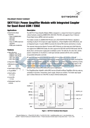 SKY77331 datasheet - Power Amplifier Module with Integrated Coupler for Quad-Band GSM / EDGE