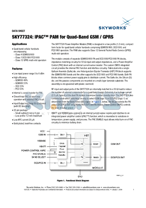 SKY77324 datasheet - iPAC PAM for Quad-Band GSM / GPRS