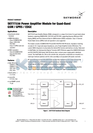 SKY77336 datasheet - Power Amplifier Module for Quad-Band GSM/GPRS/EDGE