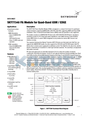 SKY77340 datasheet - PA Module for Quad-Band GSM / EDGE