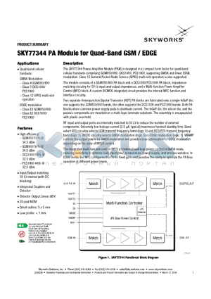 SKY77344 datasheet - PA Module for Quad-Band GSM / EDGE