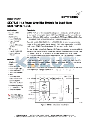 SKY77351-13 datasheet - SKY77351-13 POWER AMPLIFIER MODULE FOR QUAD-BAND GSM / GPRS / EDGE