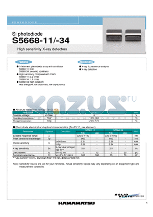 S5668-11 datasheet - Si photodiode High sensitivity X-ray detectors