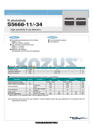 S5668-34 datasheet - Si photodiode High sensitivity X-ray detectors