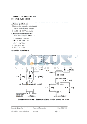 S5662 datasheet - T3/DS3/E3/STS-1 TRANSFORMER