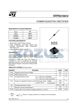 STPS3150RL datasheet - POWER SCHOTTKY RECTIFIER