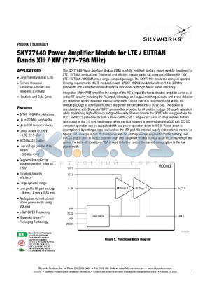 SKY77449 datasheet - Power Amplifier Module for LTE / EUTRAN Bands XIII / XIV