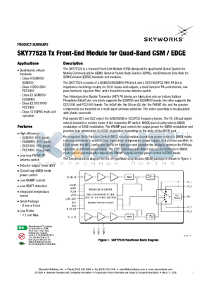 SKY77528 datasheet - Tx Front-End Module for Quad-Band GSM / EDGE